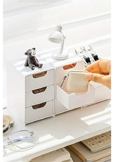 Tidy 2 Adet Mini Çekmece Organizer 3 Çekmeceli Çok Amaçlı Düzenleyici-takı Hobi Aksesuar Organizeri Beyaz