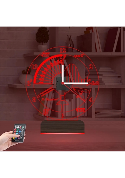 Luvivia Mühendis Hediye Matematik Geometri Kişiye Özel Saatli 3d Lamba - Masa Gece Lambası Şeffaf