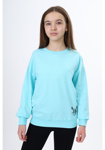 Toontoy Kids Toontoy Kız Çocuk Baskılı Sweatshirt Su Yeşili