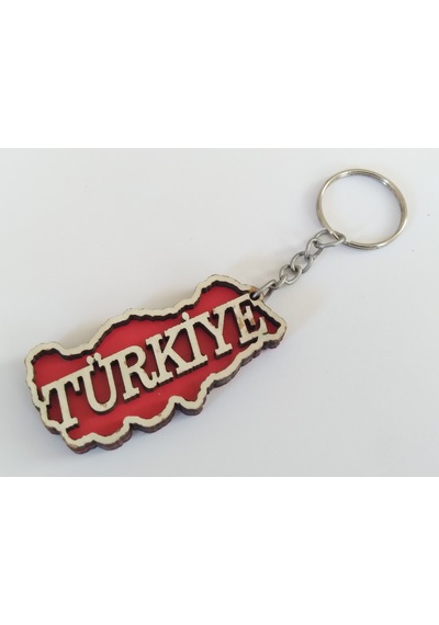 Türkiye Haritası Anahtarlık 2 Adet - Ahşap Kırmızı, Türkiye Maskot, Türkiye Anahtarlık, Oto Anahtarlığı