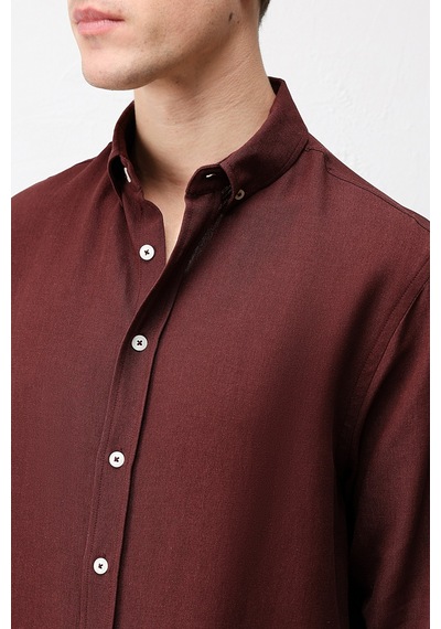 Antioch Keten Karışımlı Relaxed Fit Erkek Gömlek Bordo