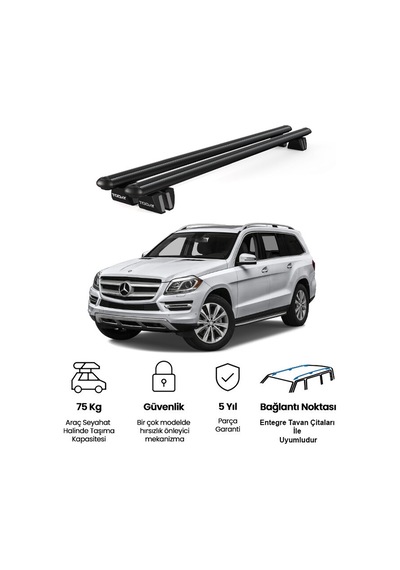 Pençe Mercedes-benz Gl X166 2013-2016 Uyumlu Siyah Ara Atkı 135cm Port Bagaj Tavan Barı