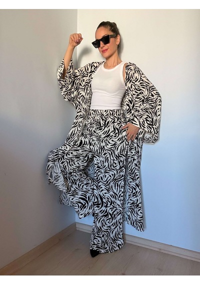 Ali Butik Zebra Desenli Kimono Pantolon Takım Zebra