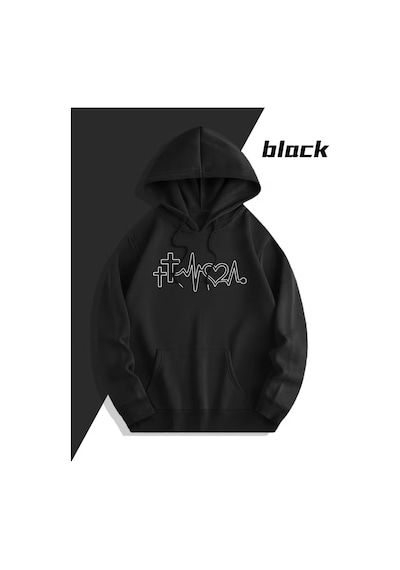 Nevermind Heartbeat Baskılı Hoodie Sweatshirt Kapüşonlu Unisex Çift Kombi Siyah