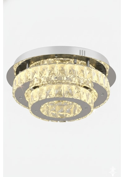 Ahu Kristal Taşlı 3 Kademeli Modern Ledli Salon Avize Krom