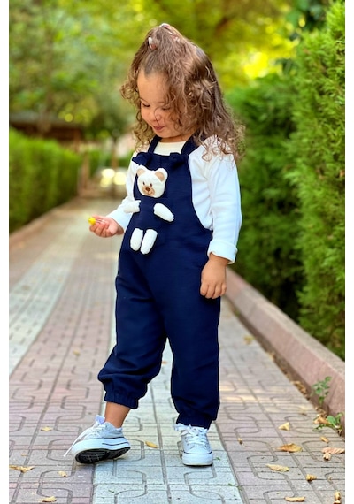 Unisex En Çizgi Fitilli Teddy Oyuncaklı 2'li Salopet 001