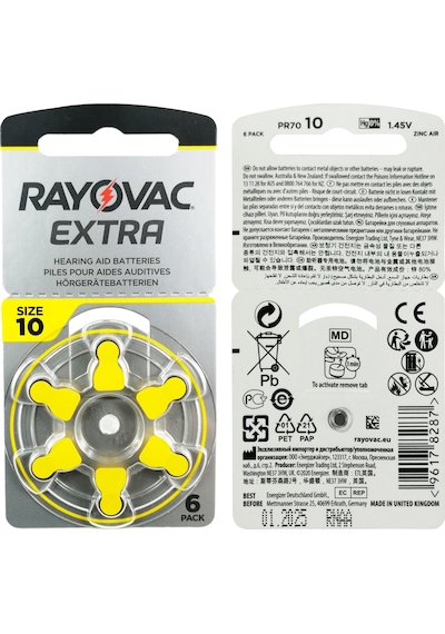 Rayovac Extra 10 Numara İşitme Cihazı Pili 6 x 10'lu