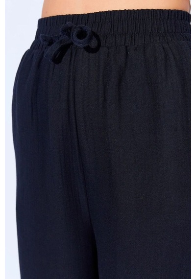 Thiff Gymwear Haki Bol Paça Müslin Kadın Pantolon Siyah