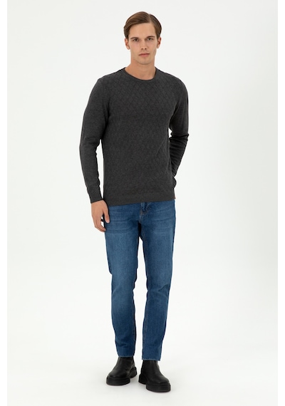 U.S. Polo Assn. Erkek Slim Fit Bisiklet Yaka Antrasit Melanj Kazak 50297055-VR081