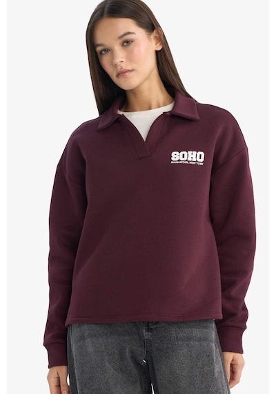 Defacto Coool Oversize Geniş Kalıp Polo Yaka Baskılı Sweatshirt G3721ax25wnbr171 Bordo-br171
