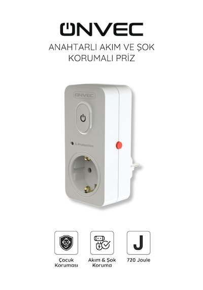 Onvec Basic Anahtarlı Akım Ve Şok Korumalı Priz 720 Joule Yok