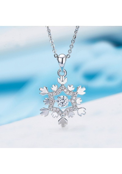 Monemel Kristal Taşlı Kar Tanesi Kolye Altın Kaplama N02405 Gümüş - Rodyum