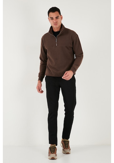 Buratti Pamuklu Regular Fit Yarım Fermuarlı Dik Yaka Erkek Kazak 456112 Kahve