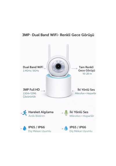 Apronx Ax-dn230 3mp 3.6mm Full Color Mikrofonlu Ptz Wıfı Kamera
