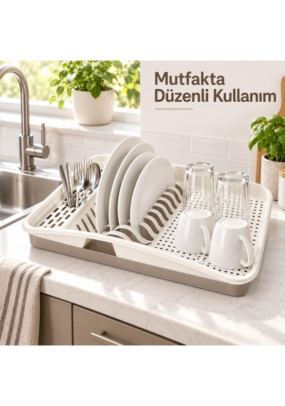 2 Parça Bulaşıklık Kurutmalık, 42x28x6 Cm, Kahve Çok renkli