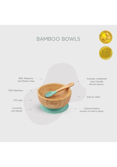 Citron Vakum Tabanlı Organik Bambu Kase Seti - Green 1073599