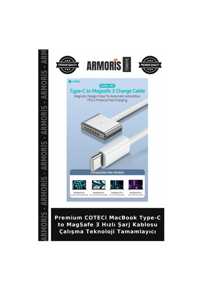 Premium Coteci Apple MacBook Uyumlu Type-c To Magsafe 3 Hızlı Şarj Kablosu Çalışma Teknoloji Tamamlayıcı