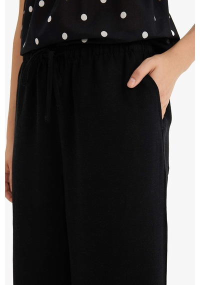 Defacto Wide Leg Cepli Yüksek Bel Standart Boy Keten Karışımlı Pantolon F5024ax25aubk27 Siyah