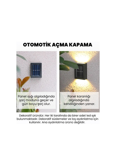 Upway Güneş Enerjili Çift Taraflı Dekoratif Duvar Lambası Solar Aplik 2 Adet Gün Işığı