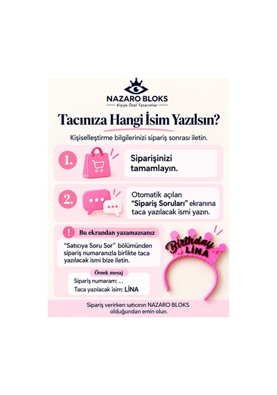 Kişiye Özel İsimli Doğum Günü Taçı Birthday Yazılı Esnek Ve Sağlam Parti Taçı Taç-saç - 942041668 Diğer
