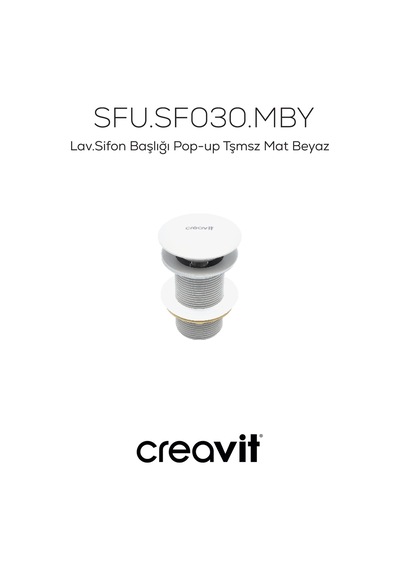 Creavit Lavabo Sifon Başlığı Pop-up Taşmasız Mat Beyaz