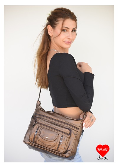 Jara Bag Pera Kadın Çapraz Çanta Yumuşak Dokulu, 7 Bölmeli Ve Geniş Kullanım Alanı Bakır