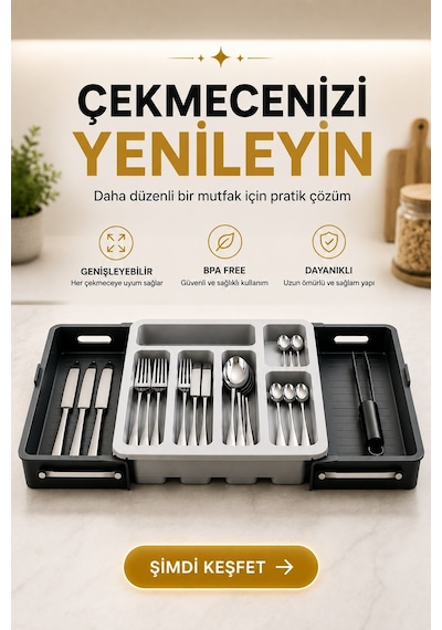 Sürgülü Ayarlanabilir Kaşıklık Organizer Çekmece İçi Düzenleyici S-10555 Gri