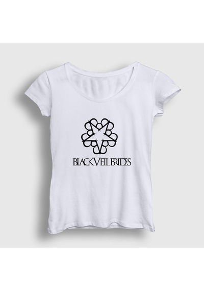 Presmono Kadın Star Black Veil Brides T-shirt Beyaz