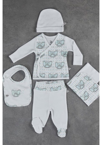 Veropukahome Ecocotton Borneo Erkek Bebek Zıbın Seti 5'Li Beyaz 0-3 Ay Beyaz