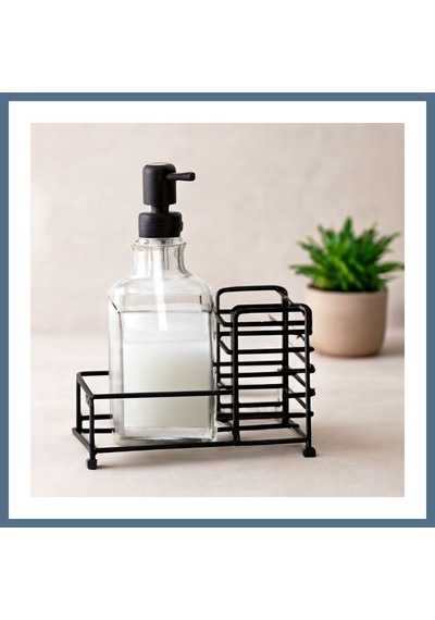Buradabulabilirsin Cam Sıvı Sabunluk 500 Ml Siyah Metal Stand Ve Pompa Bbz