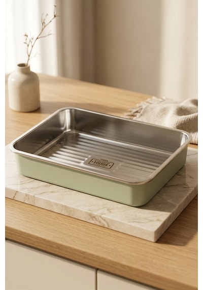 Stainless Paslanmaz Çelik Vakumlu Saklama Kabı,fırın Ve Kek Kabı 1,9 Lt Yemek Kabı Sefer Tası Yeşil