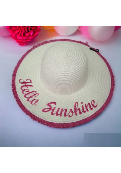 Kadın Hasır Plaj Şapkası Natural Beige Sute Bucket Hat Plaj Havuz Bej