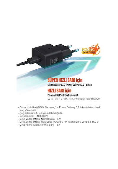 Ep-t2510n Type C Şarj Aleti 25w Süper Hızlı Type-c Şarj Adaptörü Samsung Uyumlu Türkiye A