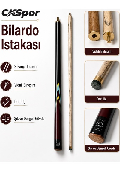 Ckspor Bilardo Istakası 2 Parça Vidalı Birleşim Deri Uçlu Şık Dengeli Ahşap Bilardo Sopası