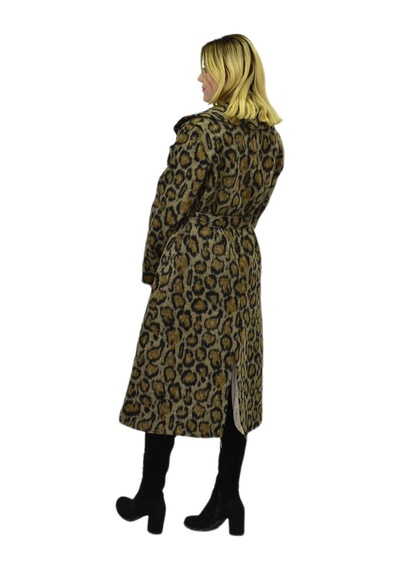 Kadın Leopar Desenli Uzun Kaşe Kaban Bgl-st04064 Haki