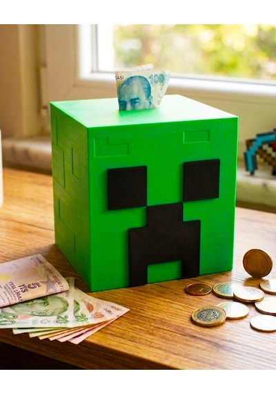 Minecraft Creeper Tasarımlı Kumbara - Özel Tasarım Dekoratif Piggy Bank Yeşil