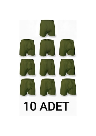 Enmodaiçgiyim 10 Adet Haki Yeşil %100 Pamuk Rahat Kesim Erkek Paçalı Külot Boxer