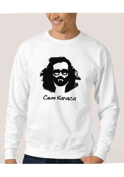 Cem Karaca Baskılı Beyaz Erkek Örme Sweatshirt