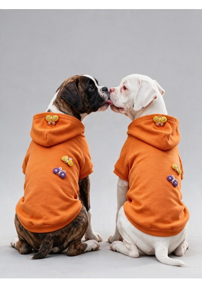 Mariposa Orange Hoodie Kelebek Detaylı İnce Polar Orta Ve Büyük Irk Köpek Sweatshirt