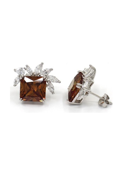 Kahve Çiçek Aleksandrit İthal Gümüş Küpe-697 Silver