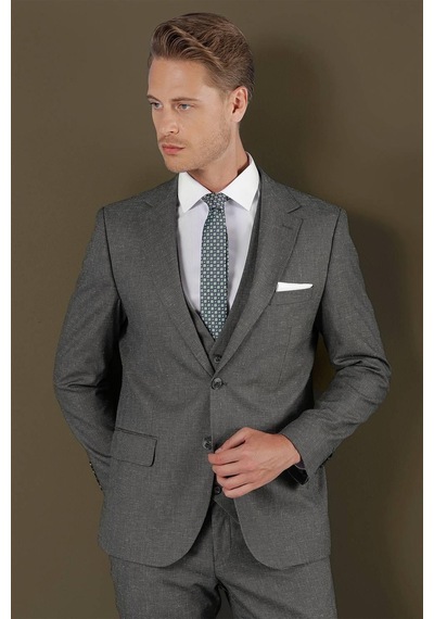 Efor Tk 873 Slim Fit Koyu Gri Klasik Takım Elbise Gri