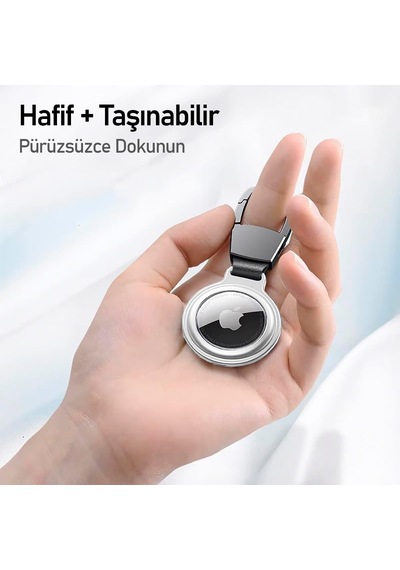 Buff Tagsafe Hooksteel Taşınabilir Anahtarlık Darbeye Dayanıklı Metal Askılı Airtag Kılıf Gümüş
