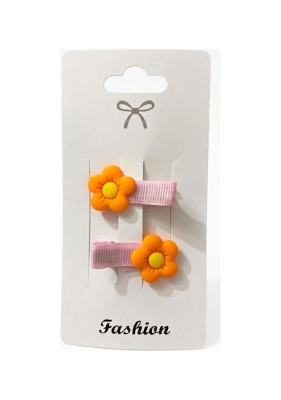 Tr Accesssorıes Çiçek Figürlü Kız Çocuk Saç Tokası, 2'li Set Turuncu Diğer