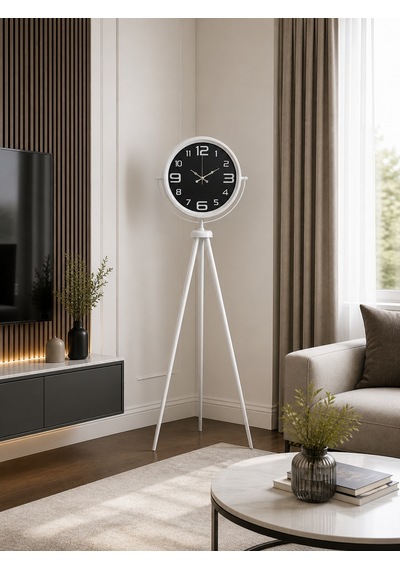 Almira Duvar Saati Kontrast Tasarım Beyaz Tripod Ayaklı Saat