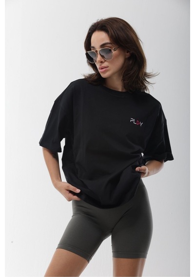 Oversize Siyah Pamuklu Tişört SIYAH