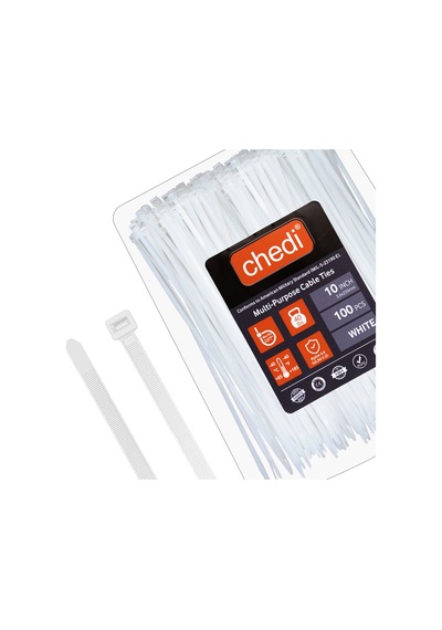 Chedı Kablo Bağları, 25 Cm 100'lü Paket Çok Amaçlı Kullanım, Premium Kalite Beyaz Kablo Klipsi