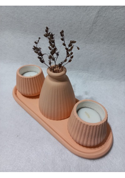 Pampas Vazolu Tabaklı İkili Tealight Mumluk Set Random Çok Renkli