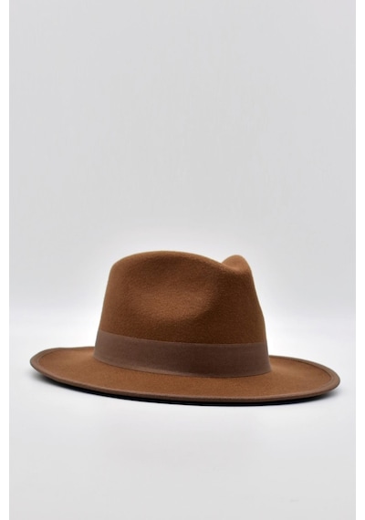 Külah Vintage Erkek Fedora Fötr Şapka Panama İngiliz Trilby Kasket Taba - Taba