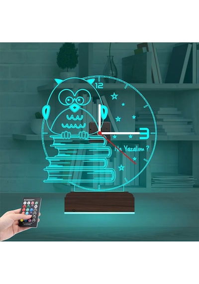 Luvivia Baykuş Kitap Öğretmene Hediye Kişiye Özel Saatli 3d Lamba - Masa Gece Lambası