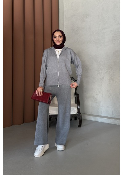 Riella Butik Pirlo Tesettür Takım Gri